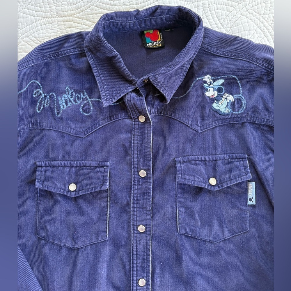Disney Western Mickey Embroidered Corduroy Button Down vintage Mickey Unlimited